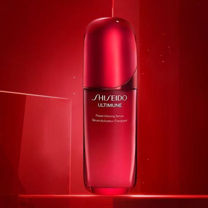 عکس پکیجینگ اصلی سرم شیسیدو اولتیمون 4.0 Shiseido Ultimune Power Infusing Serum با طراحی قرمز و بسته‌بندی لوکس